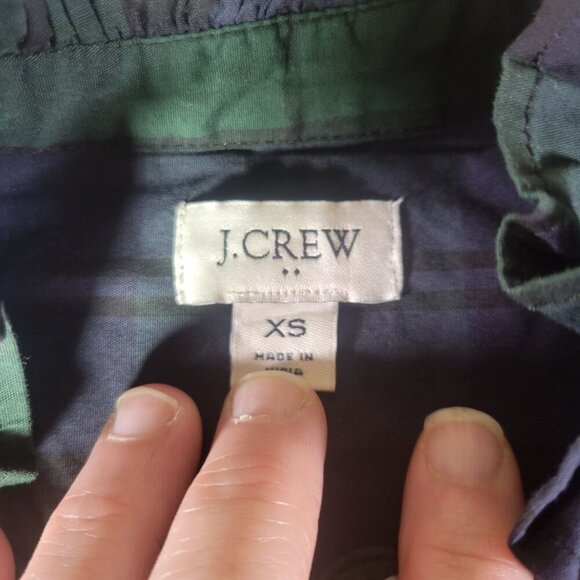 J.Crew Green & Navy Plaid Ruffle Collar Long Sleeve Button-Up Shirt Size  XS - Picture 3 of 8